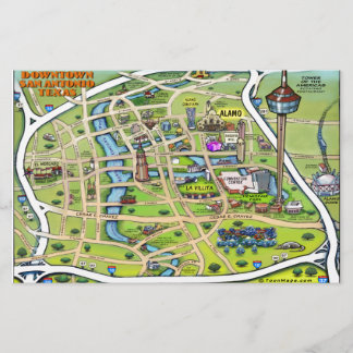 Downtown San Antonio Cartoon Map Stationery