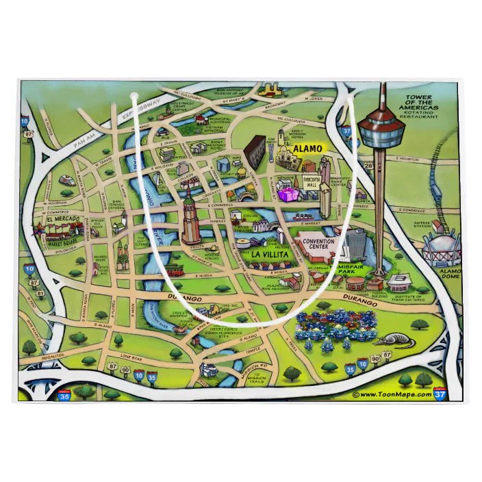 Map Of Downtown San Antonio Downtown San Antonio Texas Cartoon Map Large Gift Bag | Zazzle.com