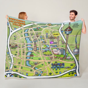 Downtown San Antonio Texas Fun Map Fleece Blanket