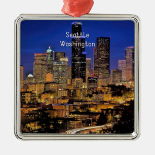 Downtown Seattle, cityscape photograph, Metal Ornament