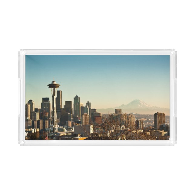 Downtown Seattle skyline and Space Needle Acrylic Tray (Front)