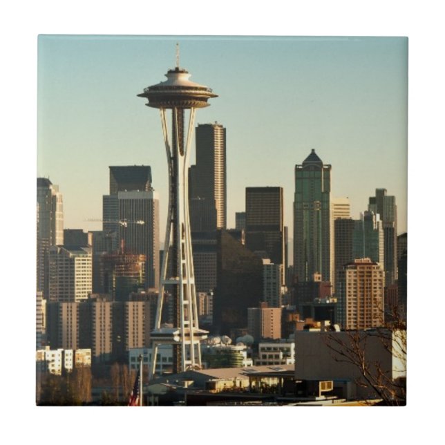 Downtown Seattle skyline and Space Needle Ceramic Tile (Front)