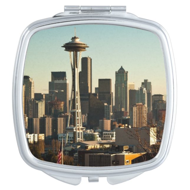 Downtown Seattle skyline and Space Needle Mirror For Makeup (Front)