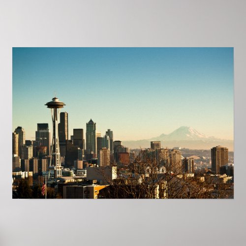 Downtown Seattle skyline and Space Needle Poster