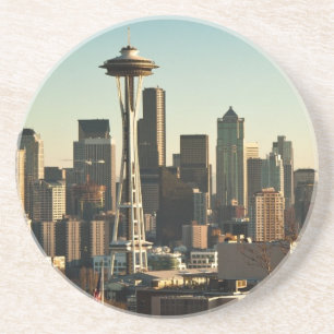 Downtown Seattle skyline and Space Needle Sandstone Coaster