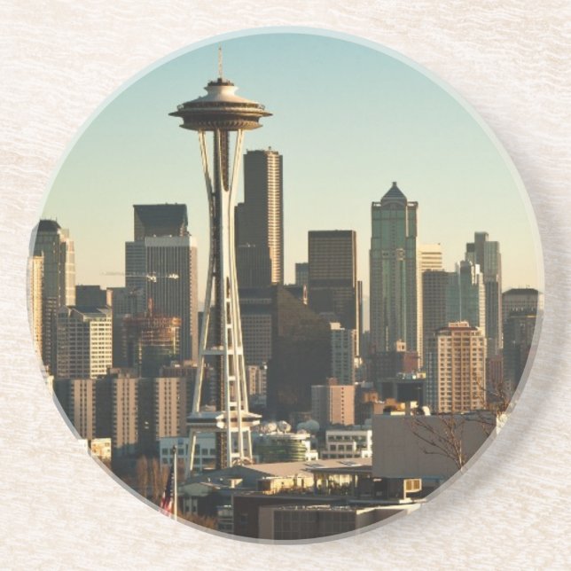 Downtown Seattle skyline and Space Needle Sandstone Coaster (Front)
