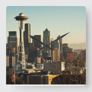 Downtown Seattle skyline and Space Needle Square Wall Clock