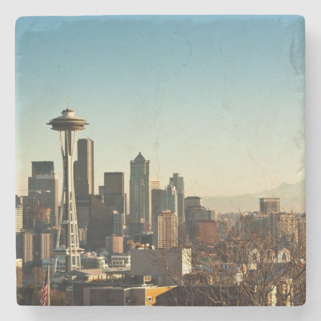 Downtown Seattle skyline and Space Needle Stone Coaster (Front)