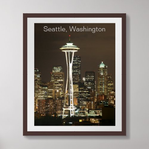 Downtown Seattle Washington Space Needle Skyline Framed Art