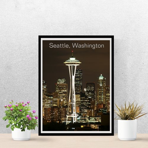 Downtown Seattle Washington Space Needle Skyline Framed Art