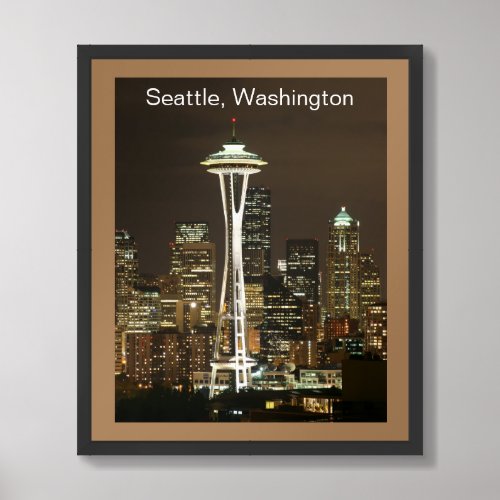 Downtown Seattle Washington Space Needle Skyline Framed Art