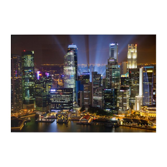 Downtown Singapore city at night Acrylic Print (Front)
