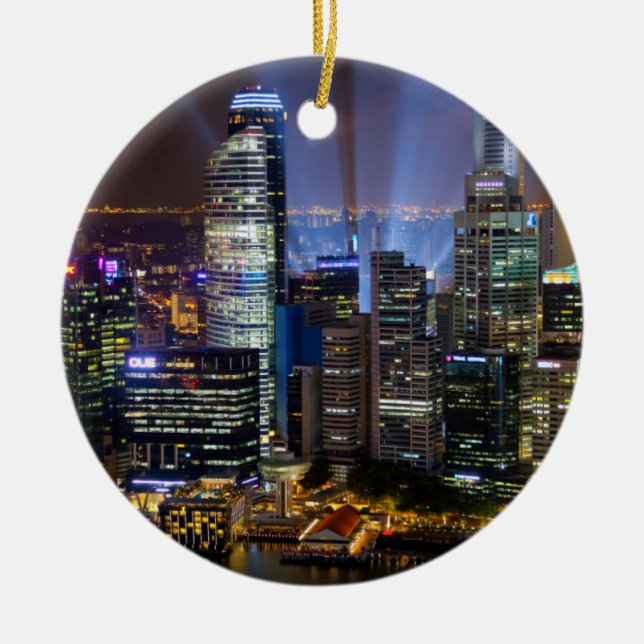 Downtown Singapore city at night Ceramic Ornament (Front)