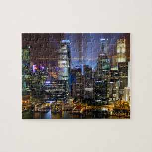 Downtown Singapore city at night Jigsaw Puzzle