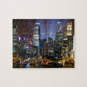 Downtown Singapore city at night Jigsaw Puzzle
