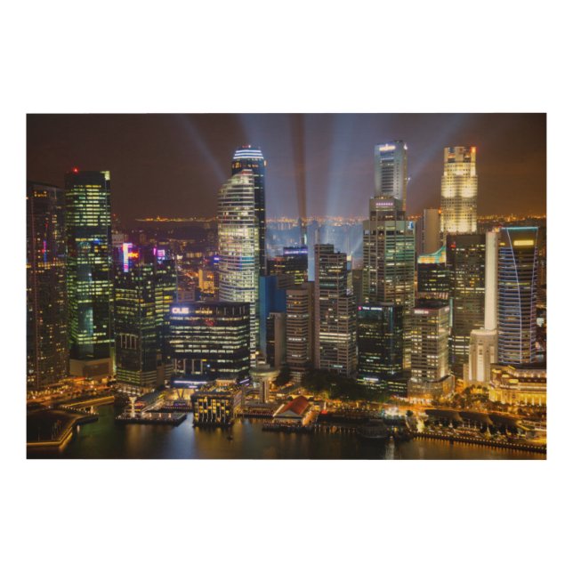 Downtown Singapore city at night Wood Wall Art (Front)