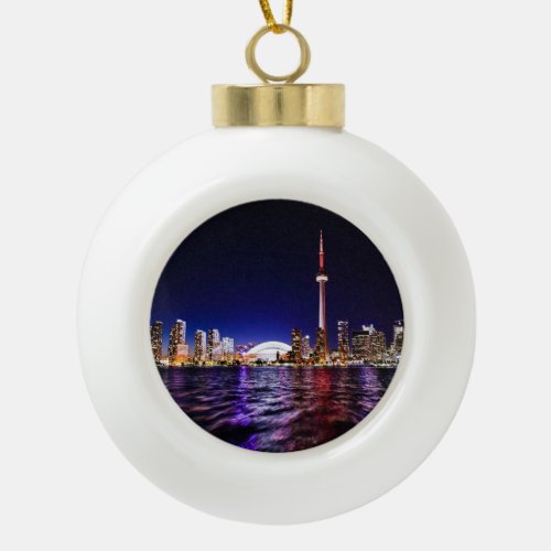 Downtown Toronto Canada cityscape at night Ceramic Ball Christmas Ornament