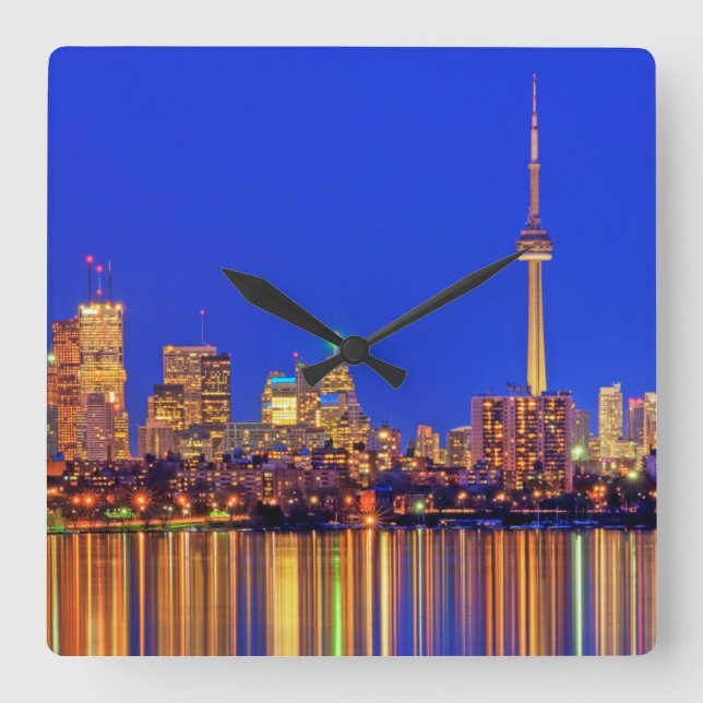Downtown Toronto skyline at night Square Wall Clock (Front)