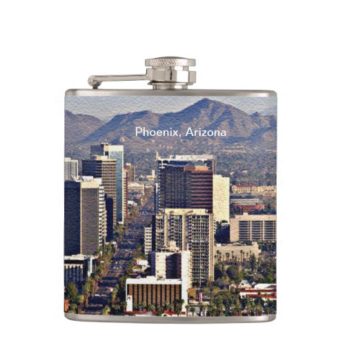 Downtown View of Phoenix Arizona Hip Flask