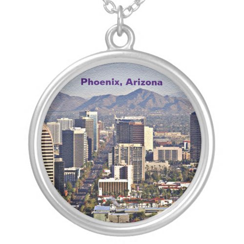 Downtown View of Phoenix Arizona Silver Plated Necklace