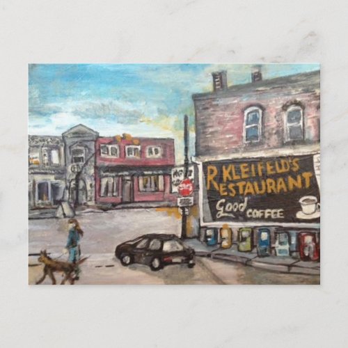 Downtown Willoughby Dog Walk Painting Postcard