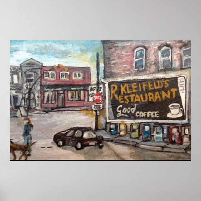 "Downtown Willoughby Dog Walk" painting Poster (Front)