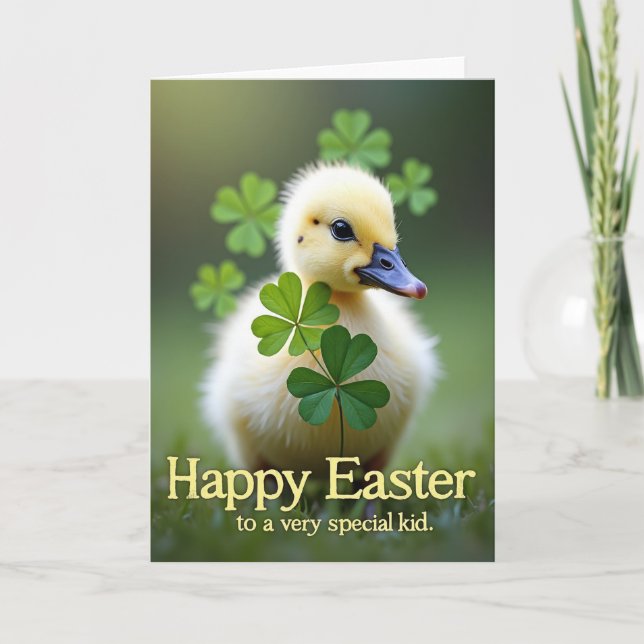 Downy Duck Clover Leaf Card (Front)