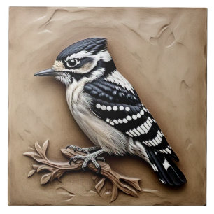 Downy Woodpecker - Arts And Crafts Ceramic Tile
