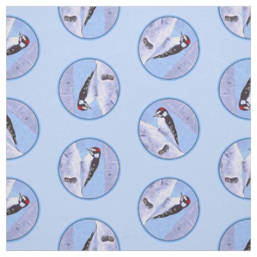 Downy Woodpecker Aspen Painting Original Bird Art Fabric