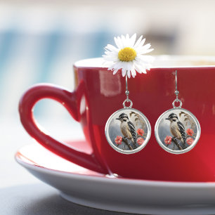 Downy Woodpecker Beautiful Flowers Cute  Earrings