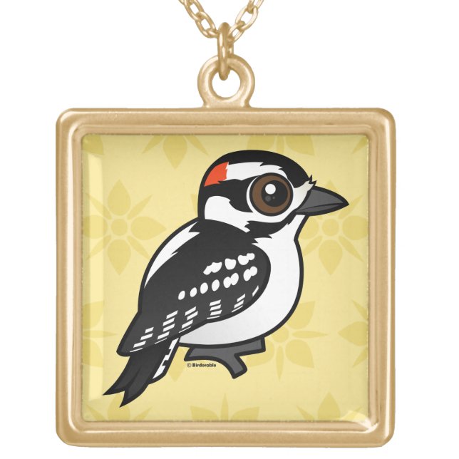 Downy Woodpecker Gold Plated Necklace (Front)