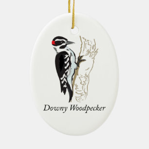 Downy Woodpecker Illustration Ceramic Ornament