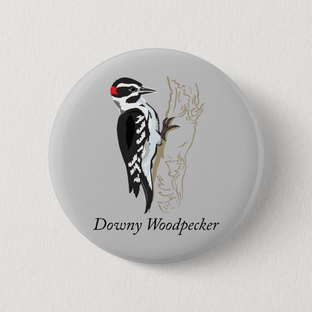 Downy Woodpecker Illustration Pinback Button (Front)