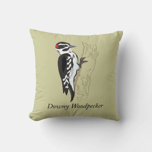 Downy Woodpecker Illustration Throw Pillow (Front)