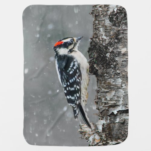 Downy Woodpecker in Snow _ Original Photograph Baby Blanket