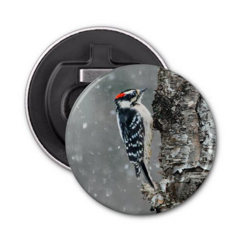 Downy Woodpecker in Snow _ Original Photograph Bottle Opener