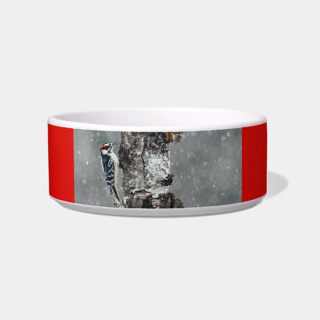 Downy Woodpecker in Snow - Original Photograph Bowl (Right)