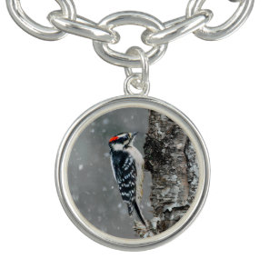 Downy Woodpecker in Snow - Original Photograph Bracelet