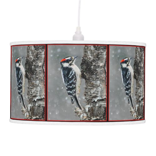 Downy Woodpecker in Snow _ Original Photograph Ceiling Lamp