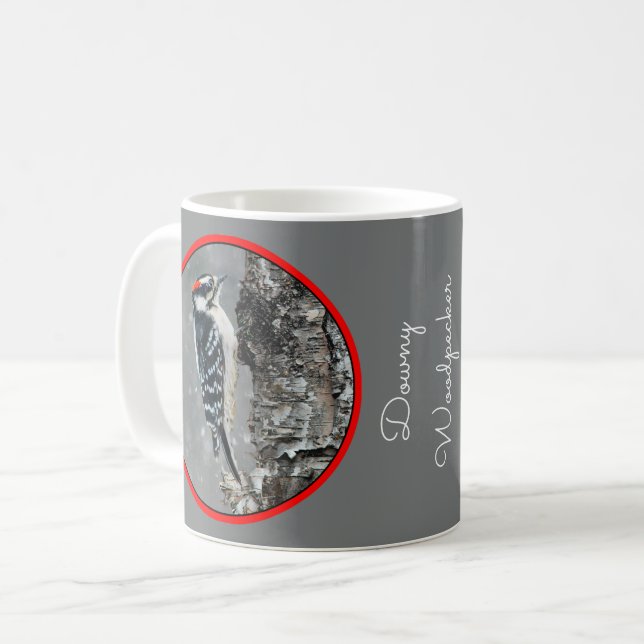 Downy Woodpecker in Snow - Original Photograph Coffee Mug (Front Left)