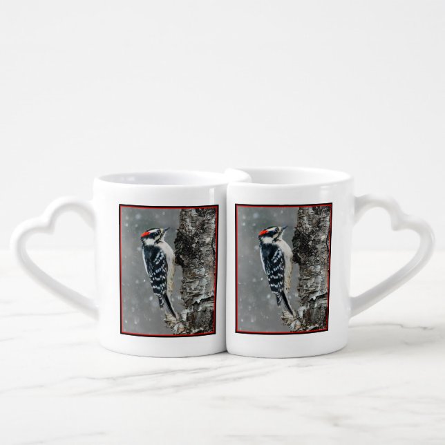 Downy Woodpecker in Snow - Original Photograph Coffee Mug Set (Front Nesting)