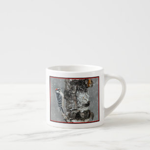 Downy Woodpecker in Snow - Original Photograph Espresso Cup