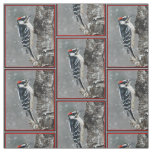 Downy Woodpecker in Snow - Original Photograph Fabric