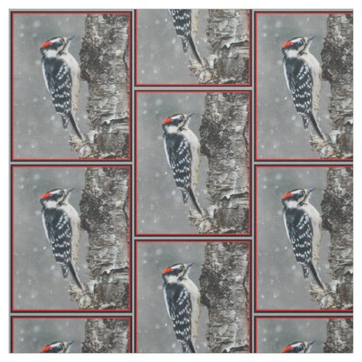 Downy Woodpecker in Snow - Original Photograph Fabric