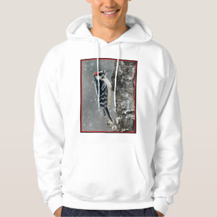 Downy Woodpecker in Snow - Original Photograph Hoodie