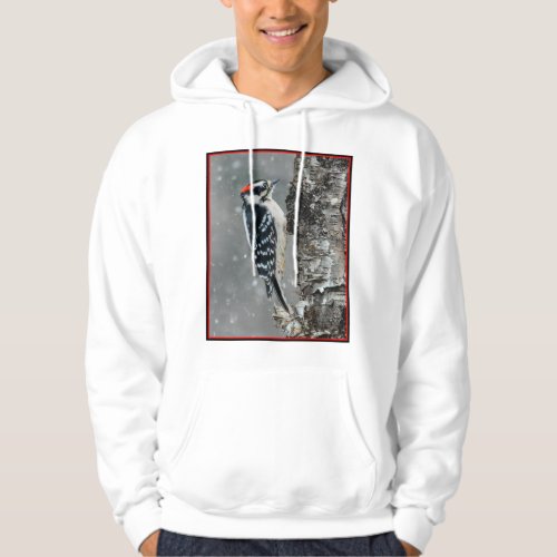 Downy Woodpecker in Snow _ Original Photograph Hoodie