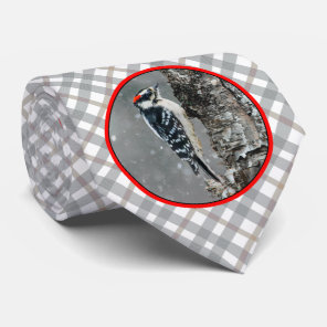 Downy Woodpecker in Snow - Original Photograph Neck Tie