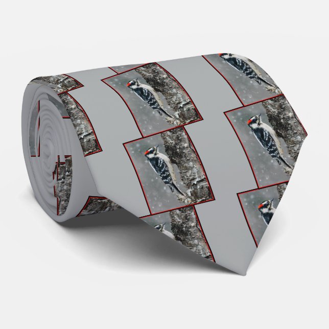 Downy Woodpecker in Snow - Original Photograph Neck Tie (Rolled)