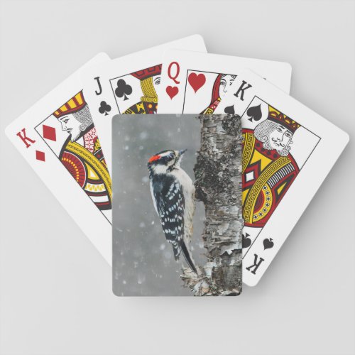 Downy Woodpecker in Snow _ Original Photograph Playing Cards