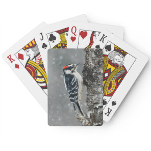 Downy Woodpecker in Snow - Original Photograph Poker Cards